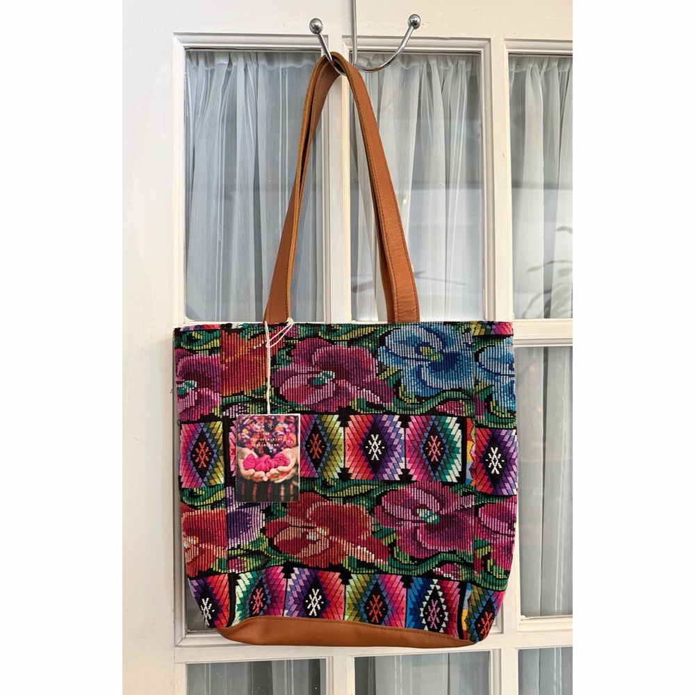 Nena & Co. Multicolor Floral and Geometric Tote with Tan Straps